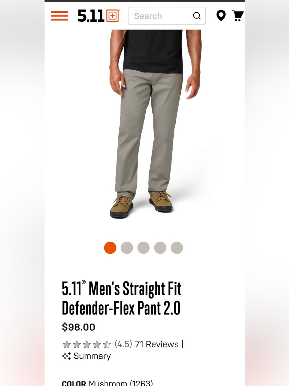 5.11 Tactical Men's Straight Fit Defender-Flex Pants - Mushroom Gray